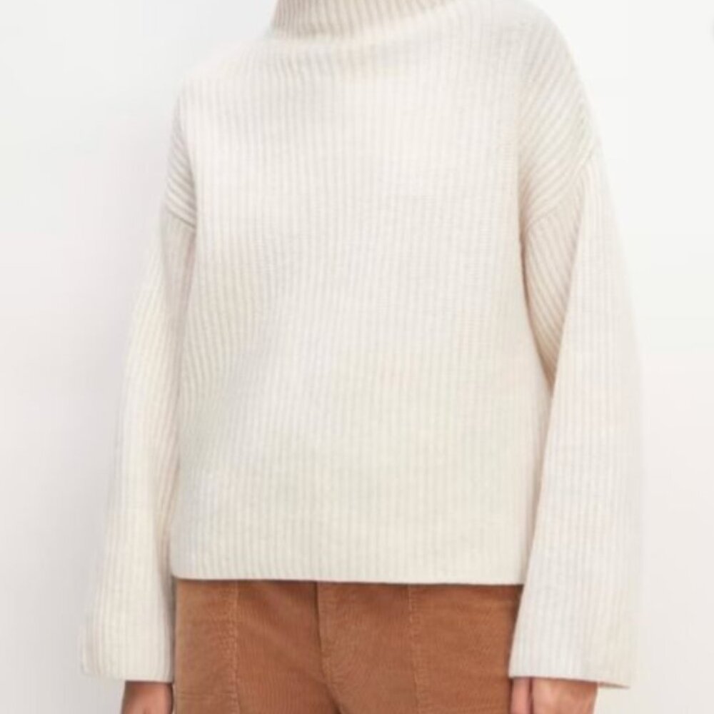 Everlane felted merino wool funnel-neck pullover oatmeal sweater NWT xxs